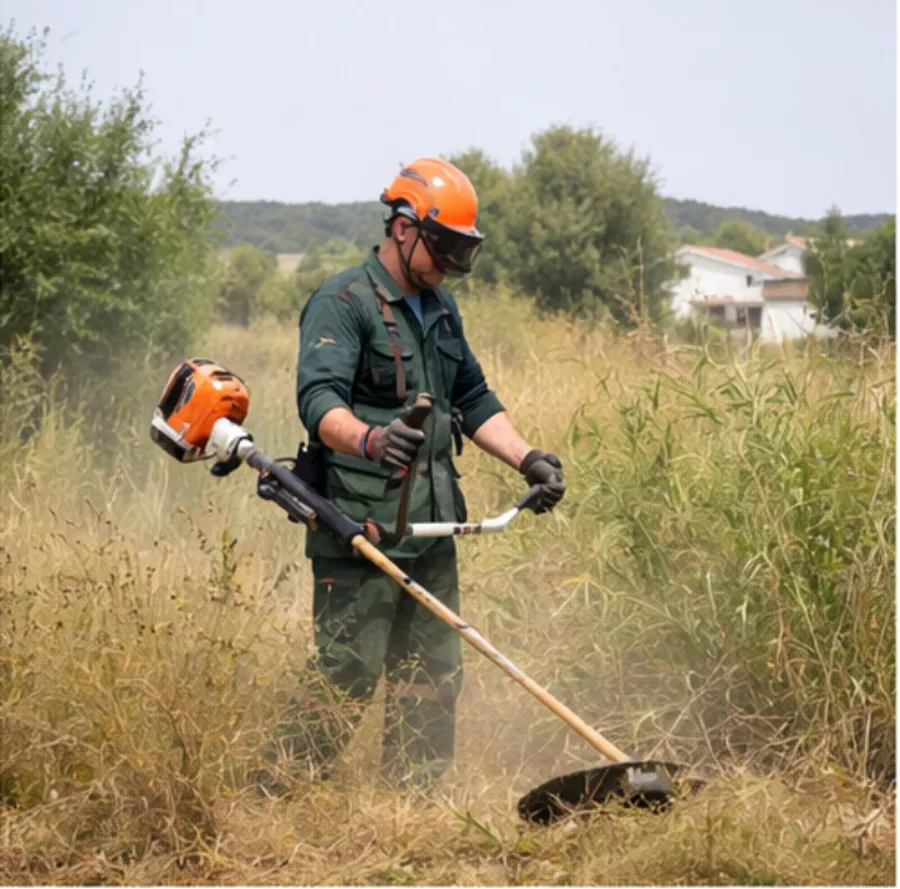 Operario de KORA desbrozando una finca en Cáceres